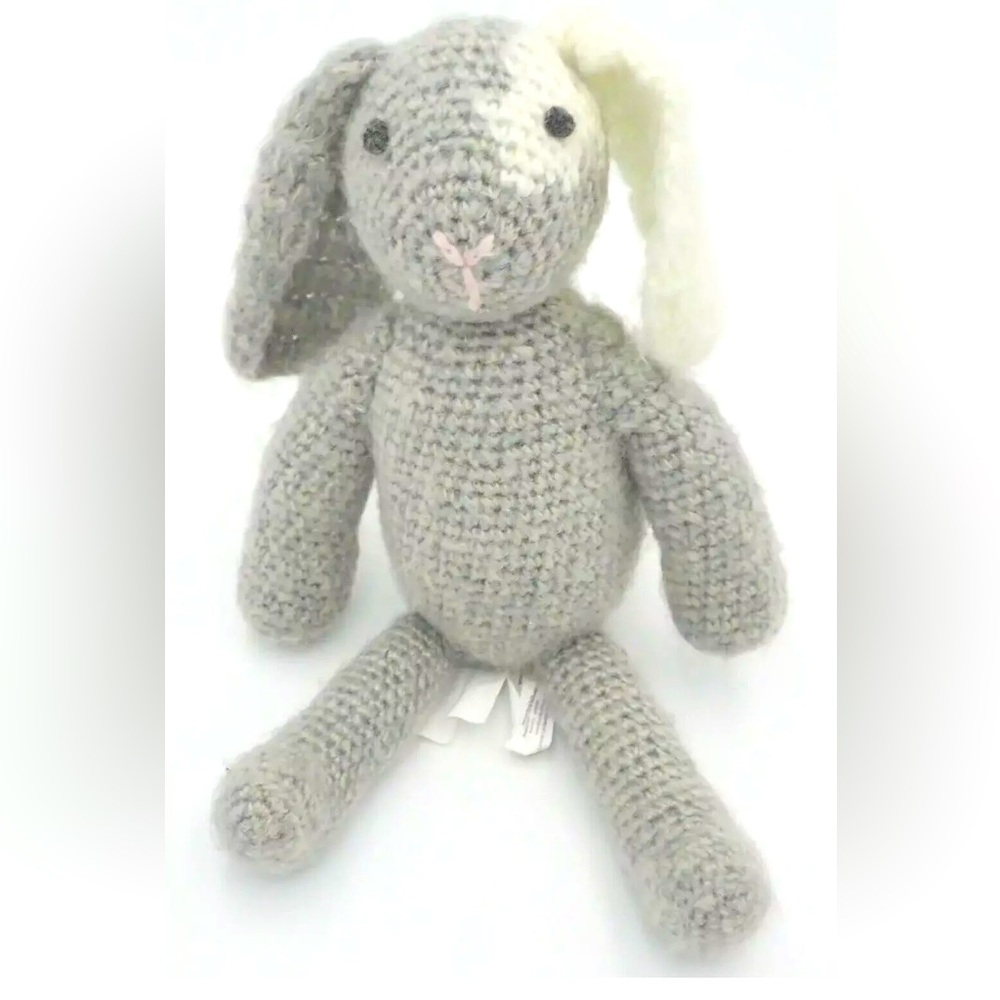 Pottery Barn Kids Crochet Knit Bunny Plush Gray White Stuffed Rabbit Easter